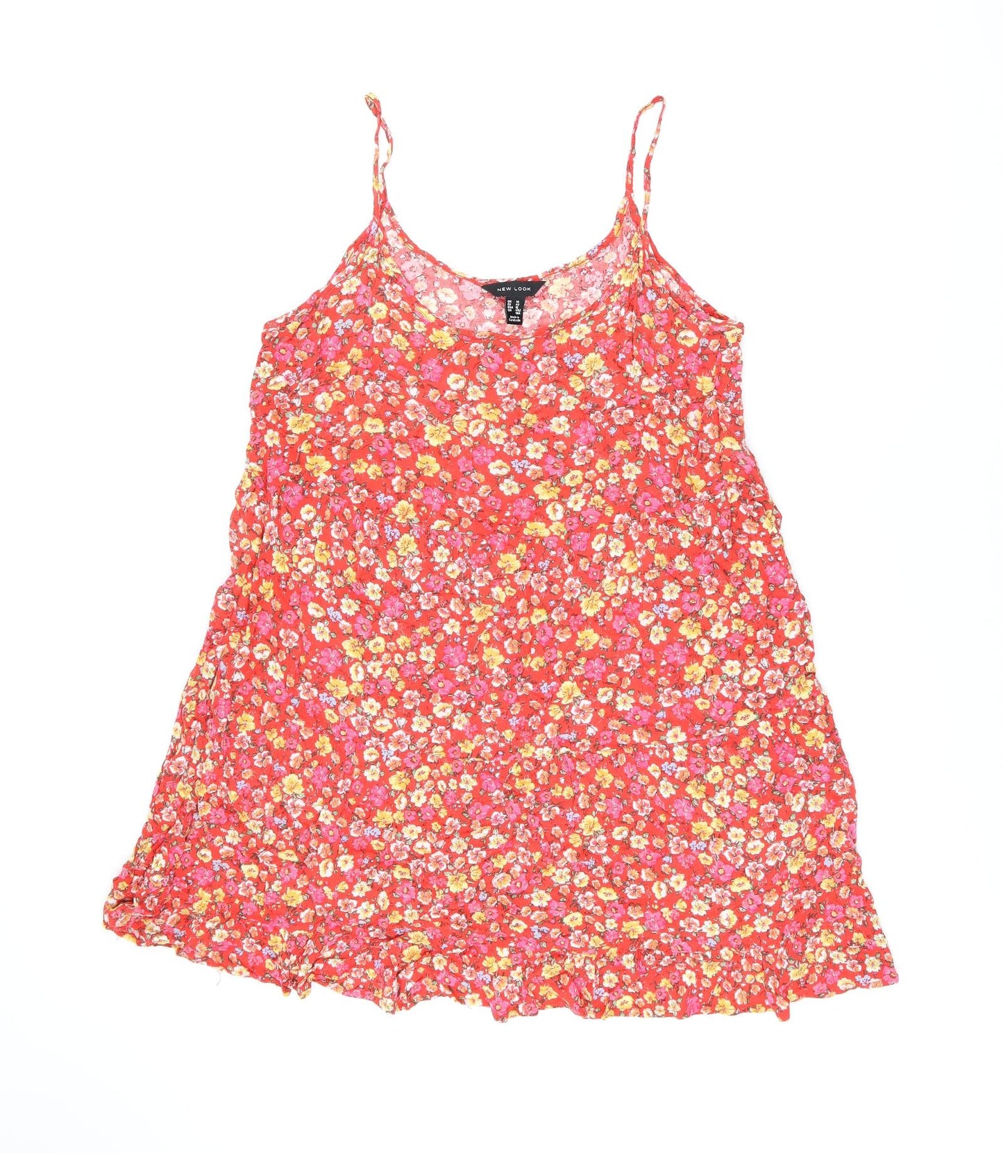 New Look Womens Red Floral Viscose Camisole T-Shirt Size 14 Scoop Neck
