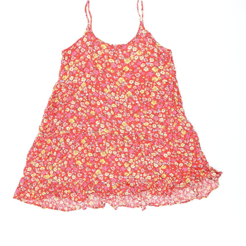 New Look Womens Red Floral Viscose Camisole T-Shirt Size 14 Scoop Neck