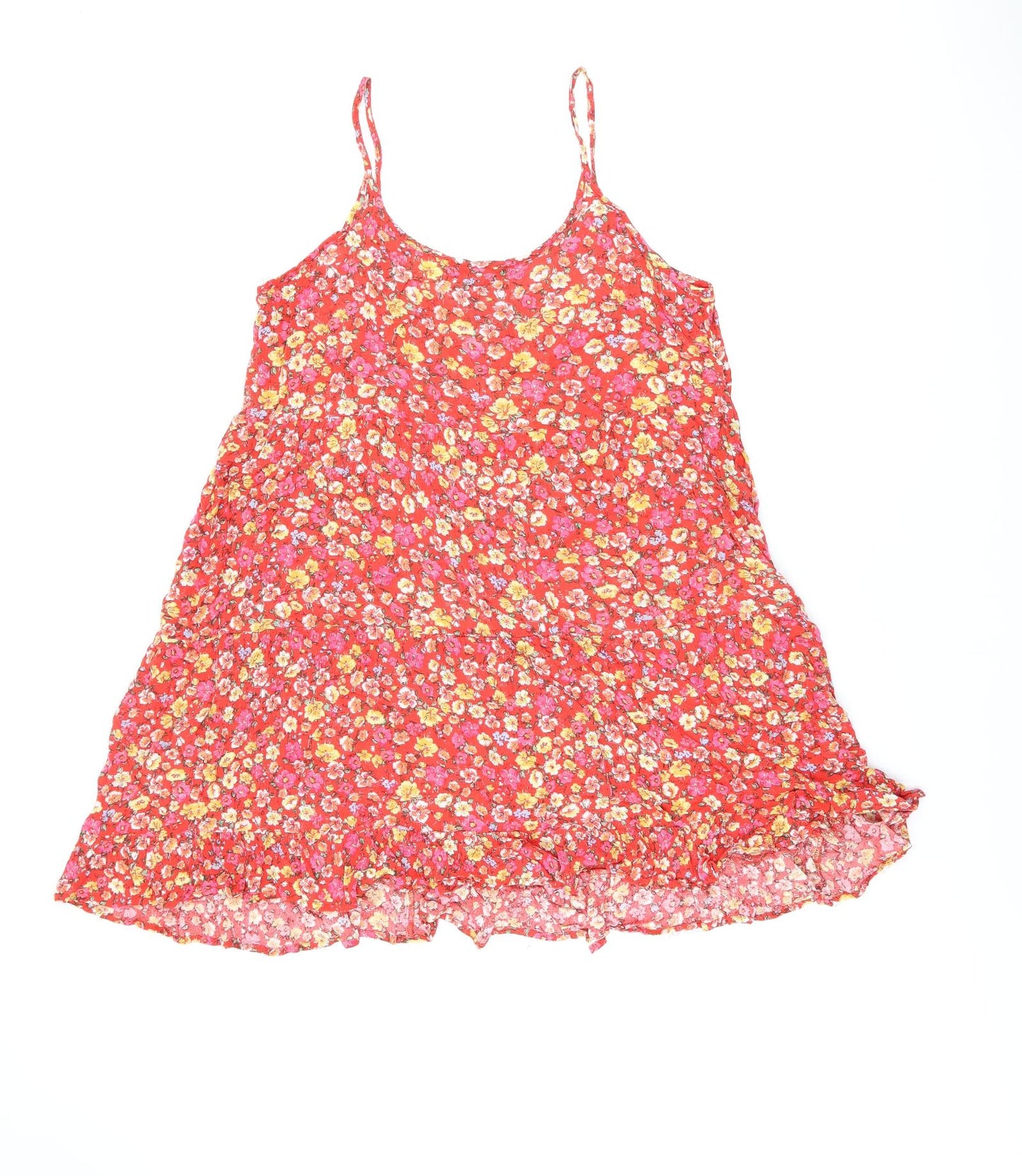 New Look Womens Red Floral Viscose Camisole T-Shirt Size 14 Scoop Neck
