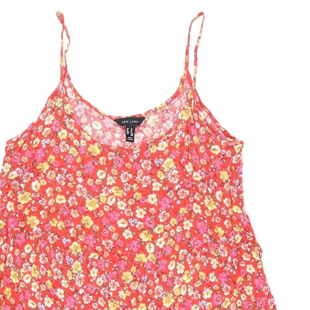 New Look Womens Red Floral Viscose Camisole T-Shirt Size 14 Scoop Neck