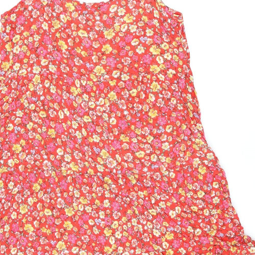 New Look Womens Red Floral Viscose Camisole T-Shirt Size 14 Scoop Neck
