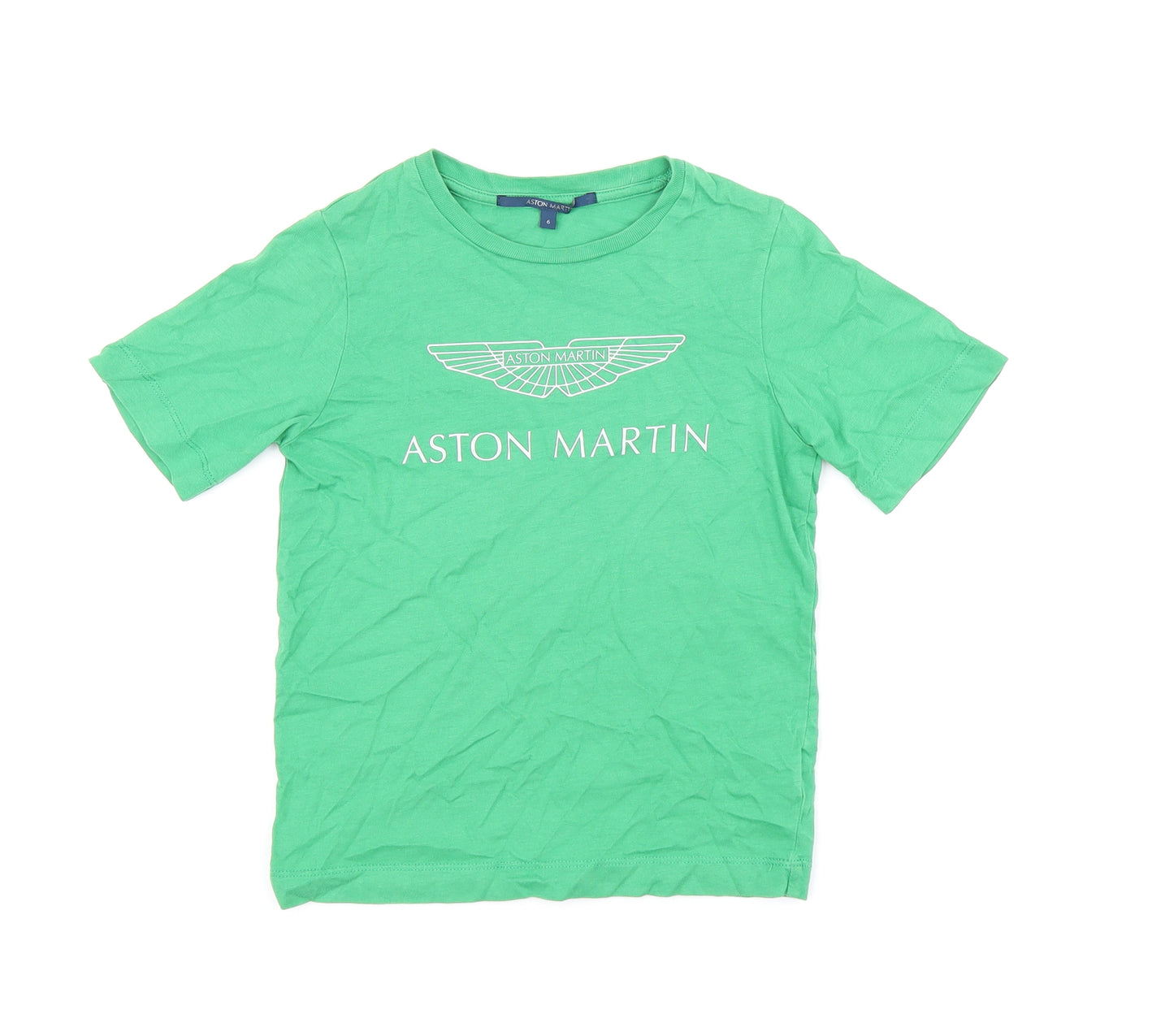 Aston Martin Boys Green Cotton Basic T-Shirt Size 6 Years Round Neck Pullover - Aston Martin Logo