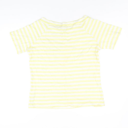 Marks and Spencer Womens Yellow Striped Cotton Basic T-Shirt Size 16 Boat Neck
