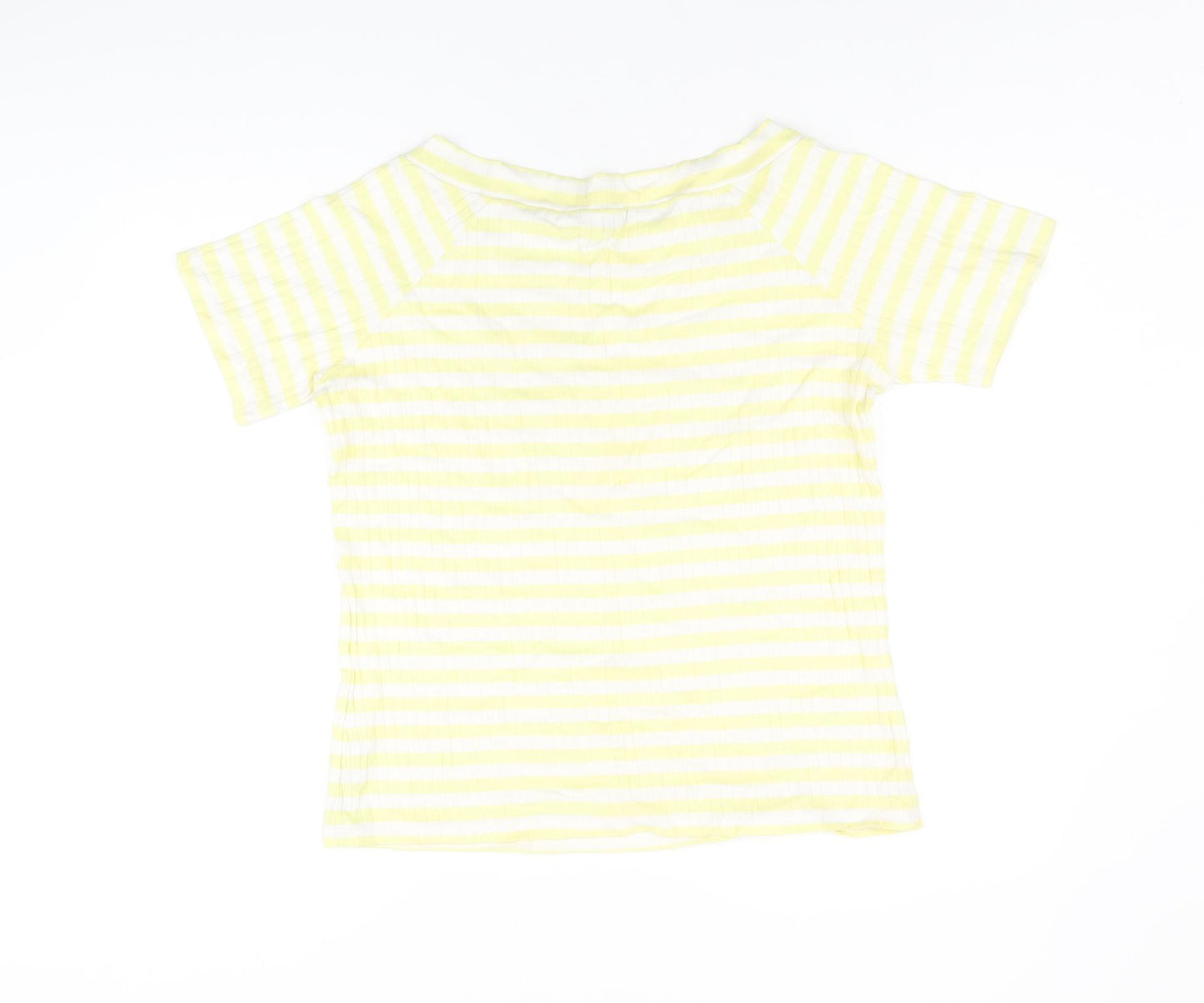 Marks and Spencer Womens Yellow Striped Cotton Basic T-Shirt Size 16 Boat Neck