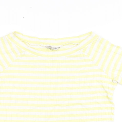 Marks and Spencer Womens Yellow Striped Cotton Basic T-Shirt Size 16 Boat Neck