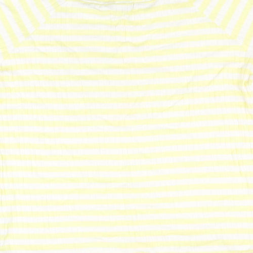Marks and Spencer Womens Yellow Striped Cotton Basic T-Shirt Size 16 Boat Neck