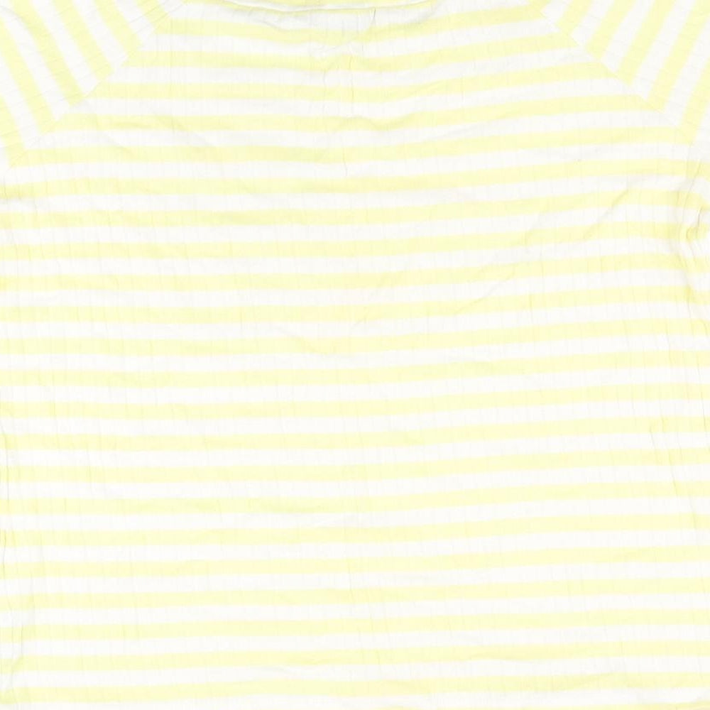 Marks and Spencer Womens Yellow Striped Cotton Basic T-Shirt Size 16 Boat Neck