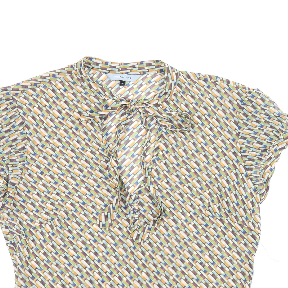 Red Herring Womens Multicoloured Geometric Polyester Basic T-Shirt Size 14 Round Neck