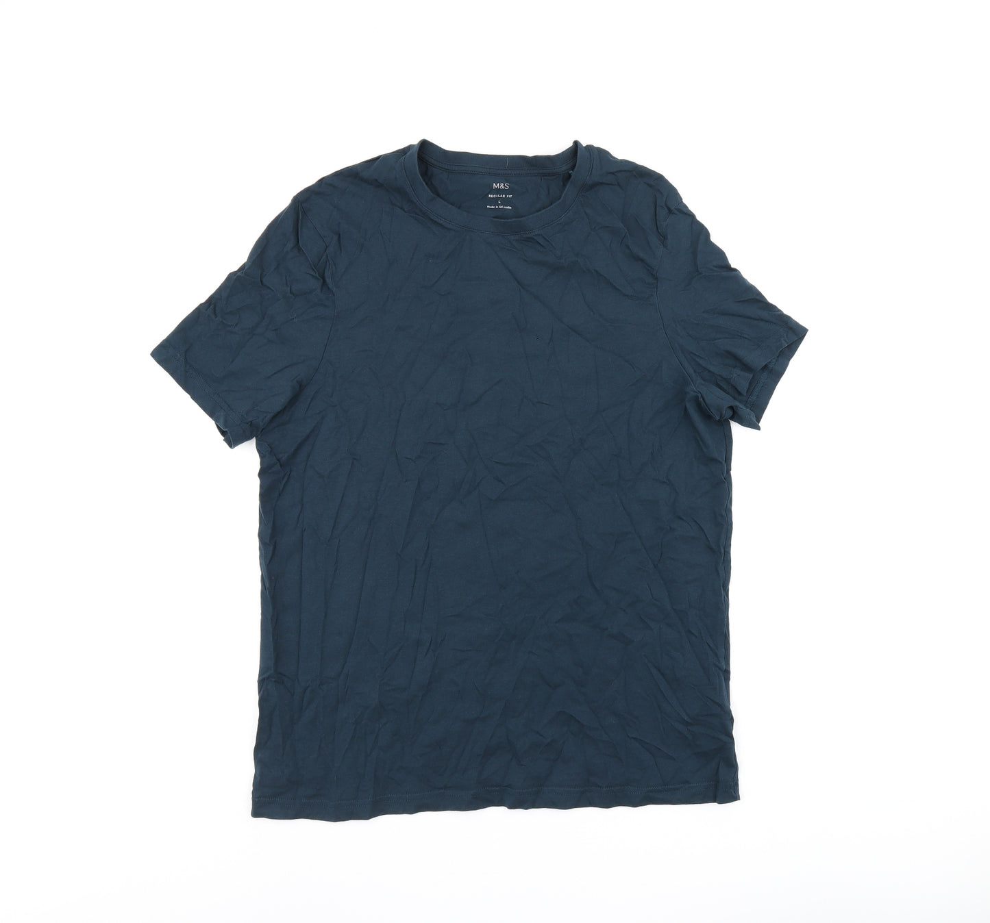 Marks and Spencer Womens Blue Cotton Basic T-Shirt Size L Round Neck