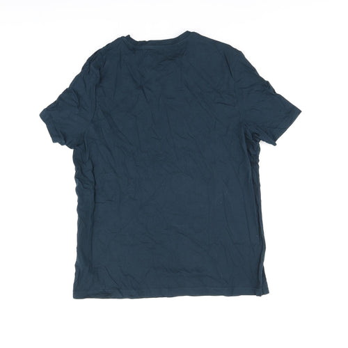 Marks and Spencer Womens Blue Cotton Basic T-Shirt Size L Round Neck