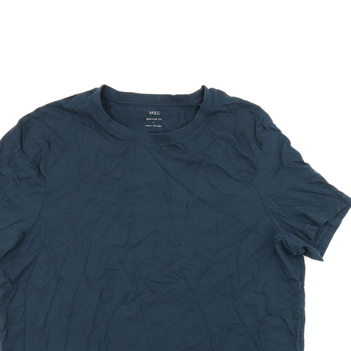 Marks and Spencer Womens Blue Cotton Basic T-Shirt Size L Round Neck