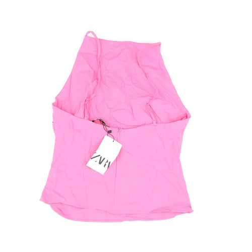 Zara Womens Pink Viscose Basic T-Shirt Size M Square Neck