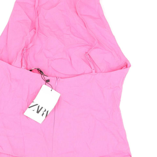 Zara Womens Pink Viscose Basic T-Shirt Size M Square Neck