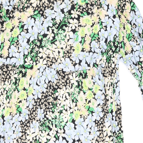 H&M Womens Black Floral Viscose Shift Size XL Collared Button