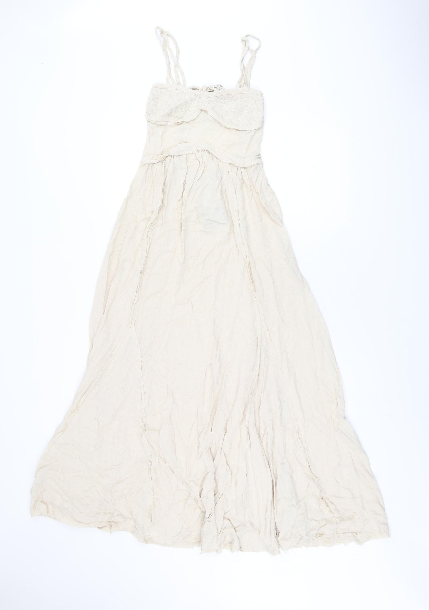 Zara Womens Beige Viscose Maxi Size XS Sweetheart Tie