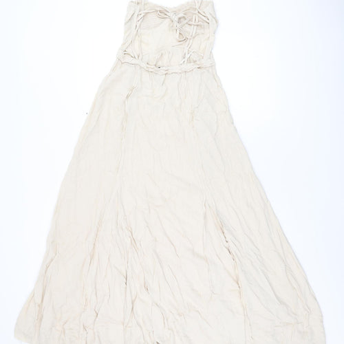 Zara Womens Beige Viscose Maxi Size XS Sweetheart Tie