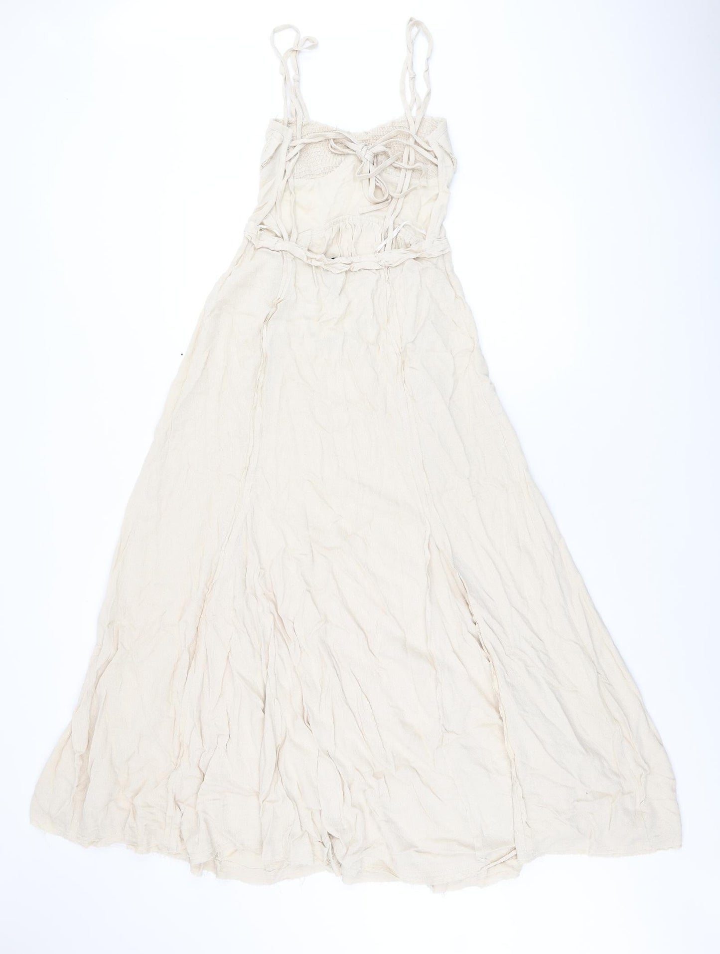 Zara Womens Beige Viscose Maxi Size XS Sweetheart Tie