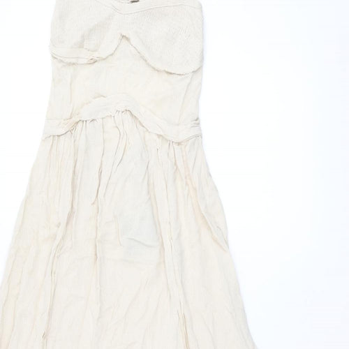 Zara Womens Beige Viscose Maxi Size XS Sweetheart Tie
