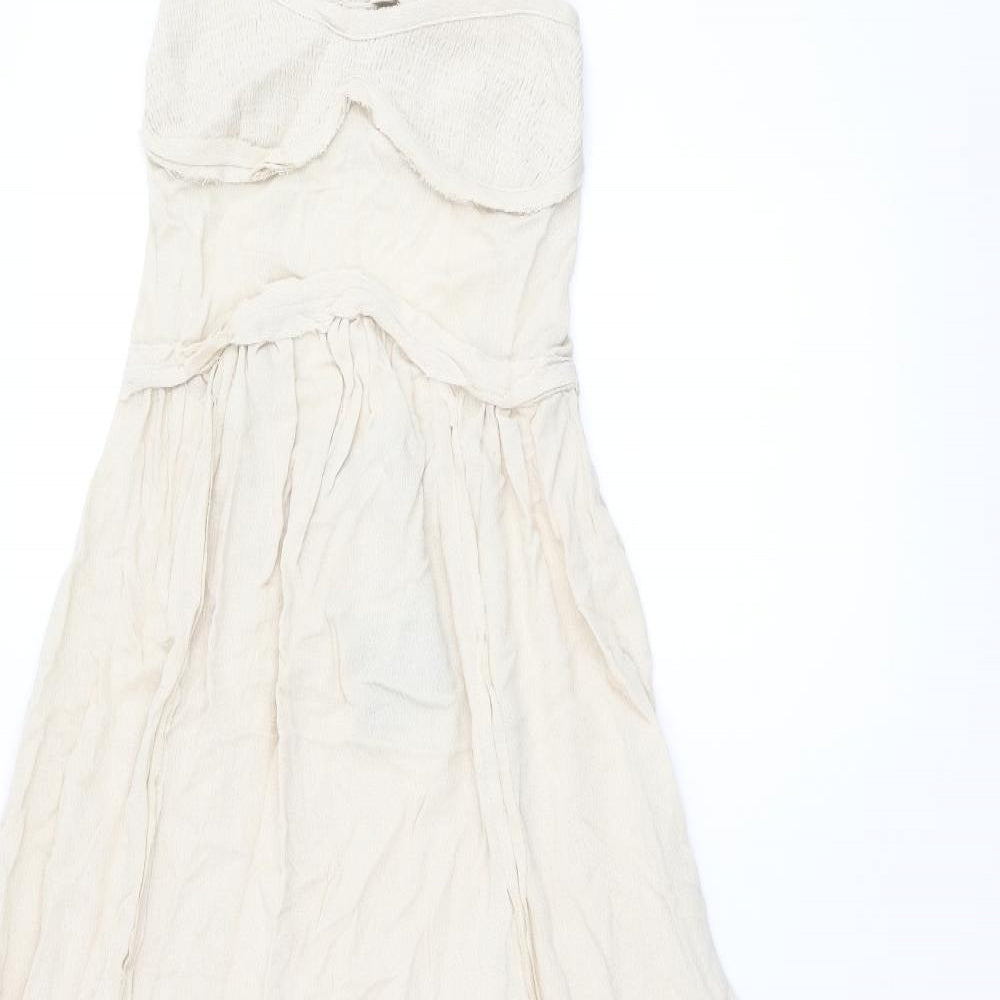 Zara Womens Beige Viscose Maxi Size XS Sweetheart Tie
