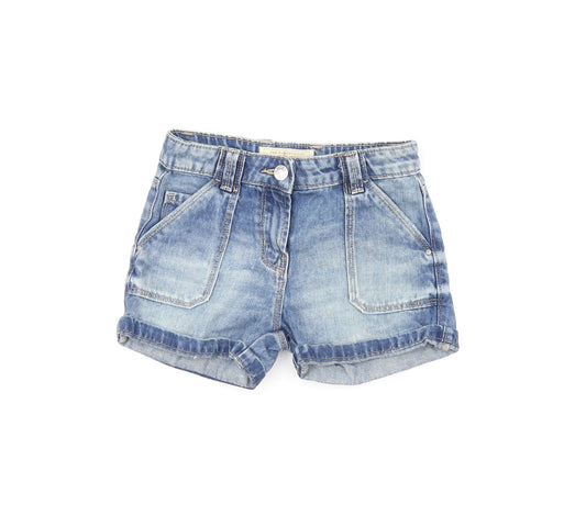 NEXT Girls Blue Cotton Boyfriend Shorts Size 6 Years Regular Zip