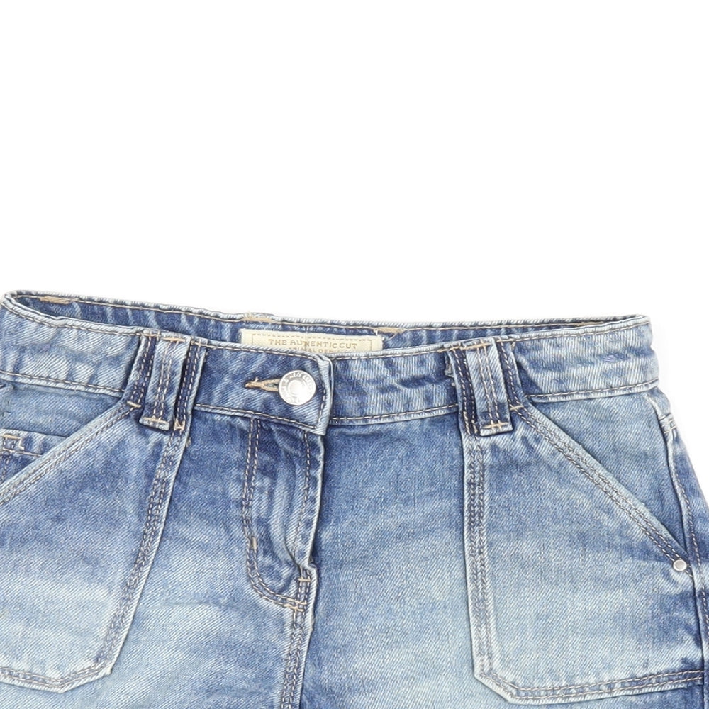 NEXT Girls Blue Cotton Boyfriend Shorts Size 6 Years Regular Zip