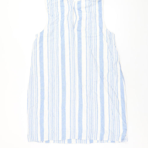 Marks and Spencer Womens White Striped Linen Shift Size 16 Boat Neck Button