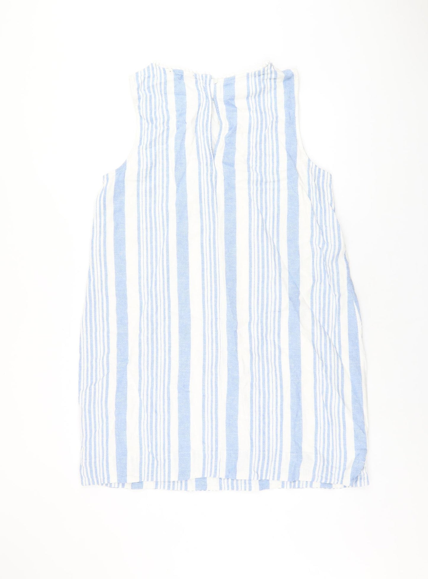 Marks and Spencer Womens White Striped Linen Shift Size 16 Boat Neck Button