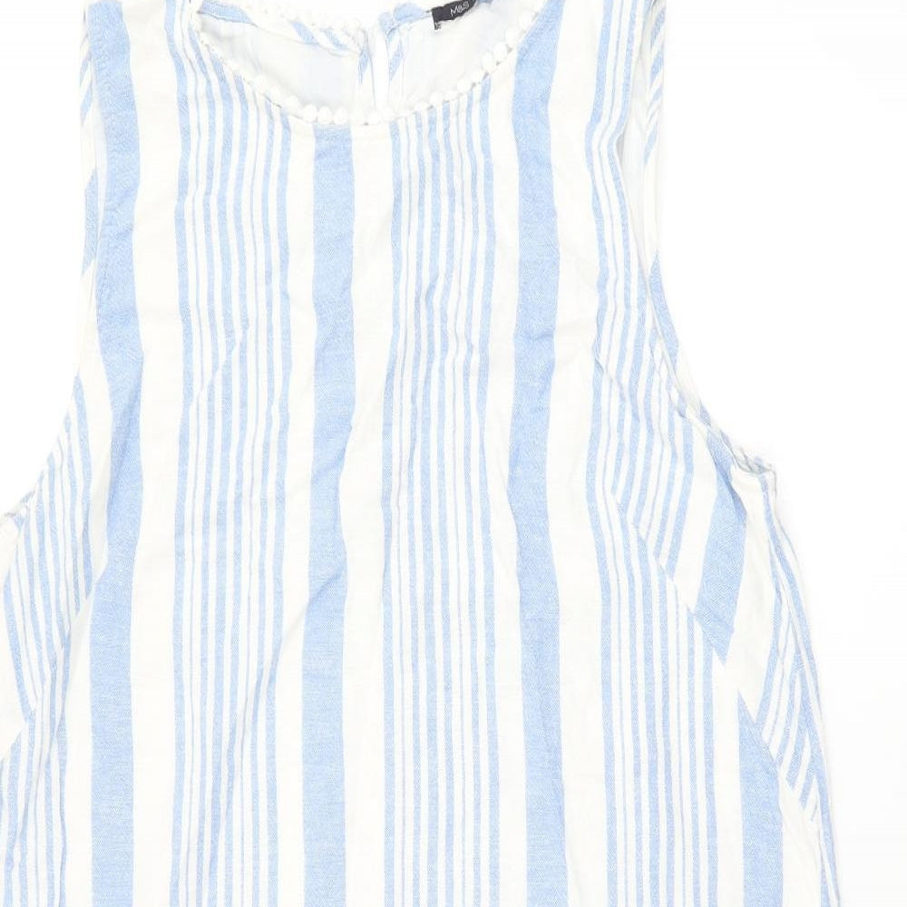 Marks and Spencer Womens White Striped Linen Shift Size 16 Boat Neck Button