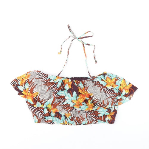 FOREVER 21 Womens Multicoloured Floral Viscose Cropped T-Shirt Size L Off the Shoulder - Bandeau Top