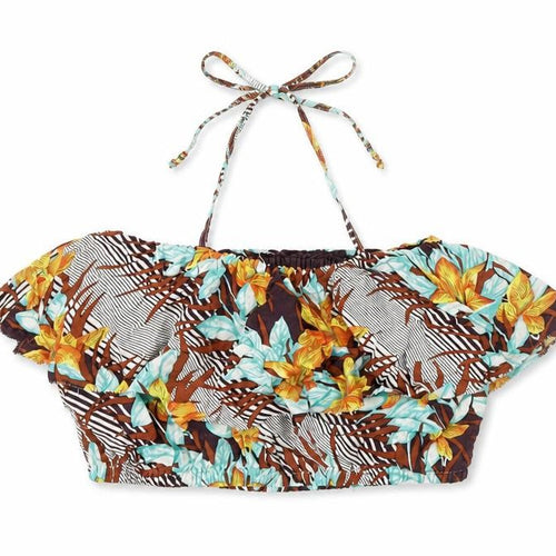 FOREVER 21 Womens Multicoloured Floral Viscose Cropped T-Shirt Size L Off the Shoulder - Bandeau Top