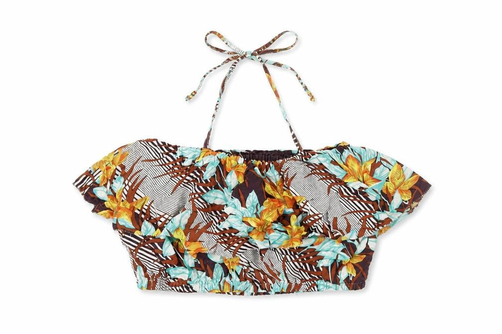 FOREVER 21 Womens Multicoloured Floral Viscose Cropped T-Shirt Size L Off the Shoulder - Bandeau Top