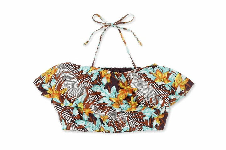 Forever 21 Womens Multicoloured Floral Viscose Cropped T-Shirt Size L Off the Shoulder - Bandeau Top