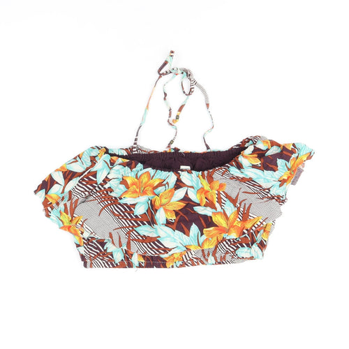 FOREVER 21 Womens Multicoloured Floral Viscose Cropped T-Shirt Size L Off the Shoulder - Bandeau Top