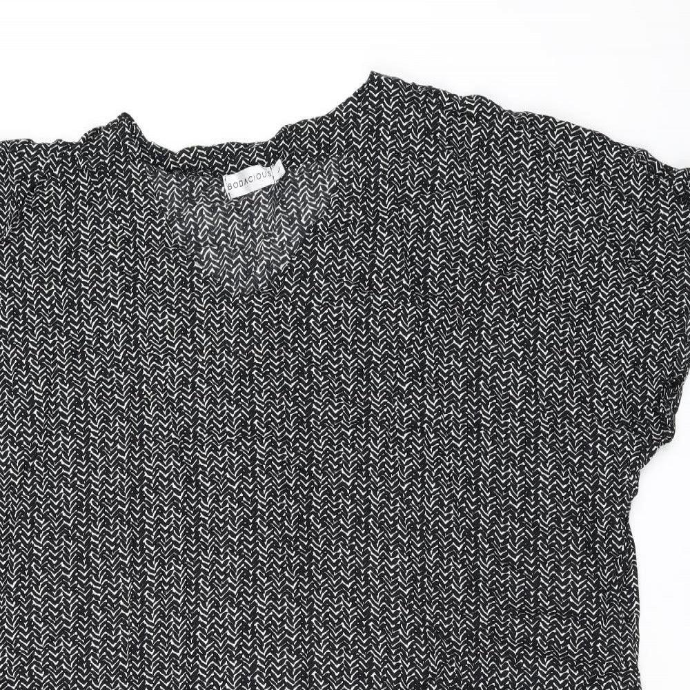 Bodacious Womens Black Geometric Polyester Shift Size L V-Neck Pullover