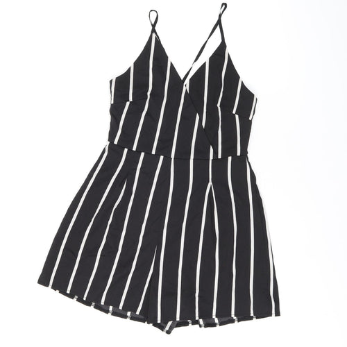 Boohoo Womens Black Striped Polyester Playsuit One-Piece Size 8 Zip