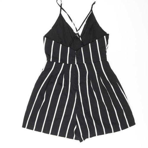 Boohoo Womens Black Striped Polyester Playsuit One-Piece Size 8 Zip