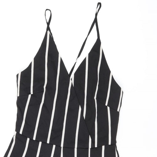Boohoo Womens Black Striped Polyester Playsuit One-Piece Size 8 Zip