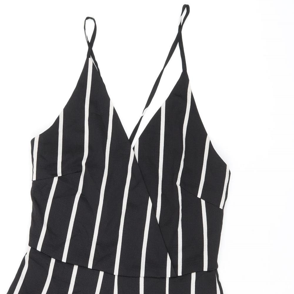 Boohoo Womens Black Striped Polyester Playsuit One-Piece Size 8 Zip