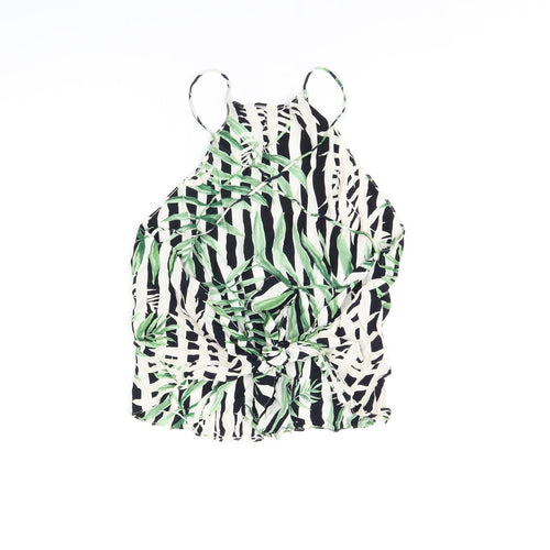 Zara Womens Multicoloured Striped Viscose Basic T-Shirt Size M Halter - Leaf Print