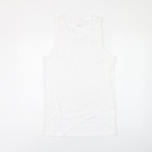 Marks and Spencer Womens White Cotton Basic Tank Size L Scoop Neck