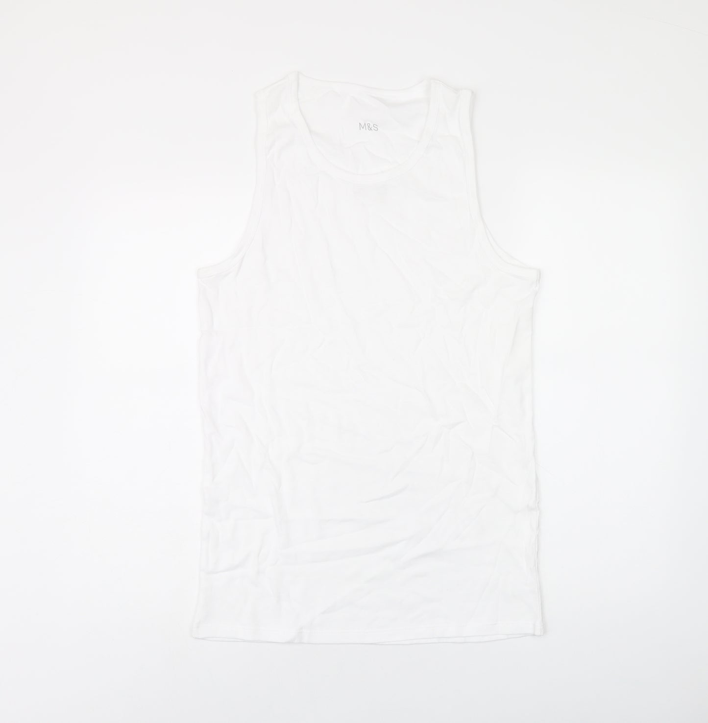 Marks and Spencer Womens White Cotton Basic Tank Size L Scoop Neck