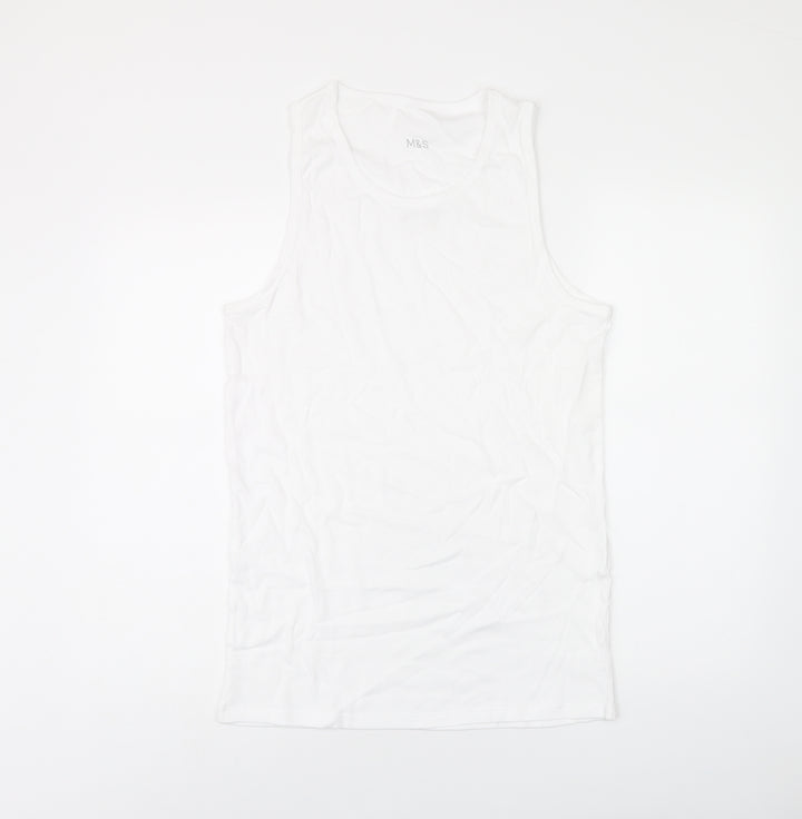 Marks and Spencer Womens White Cotton Basic Tank Size L Scoop Neck