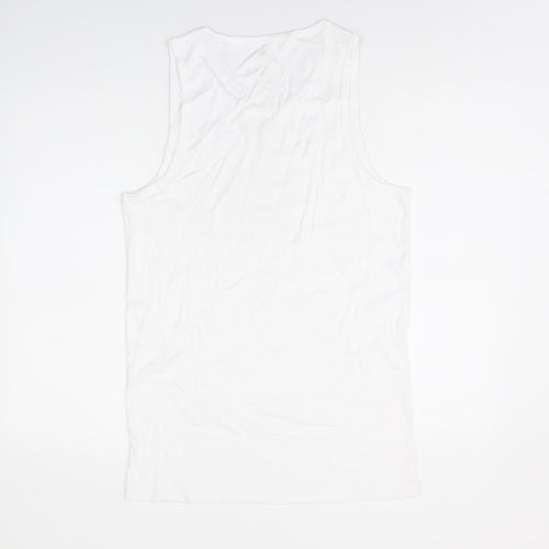 Marks and Spencer Womens White Cotton Basic Tank Size L Scoop Neck
