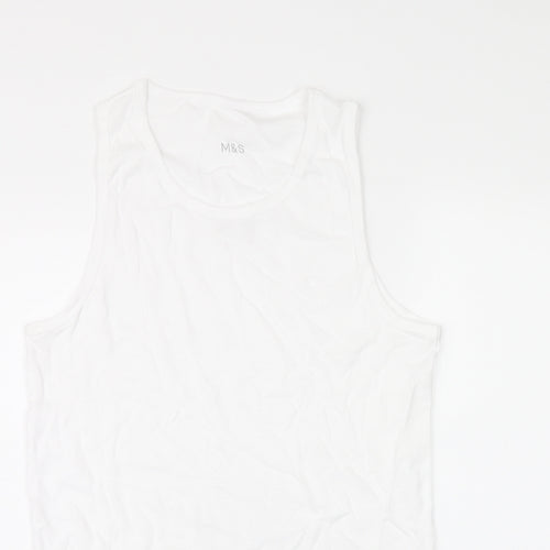 Marks and Spencer Womens White Cotton Basic Tank Size L Scoop Neck