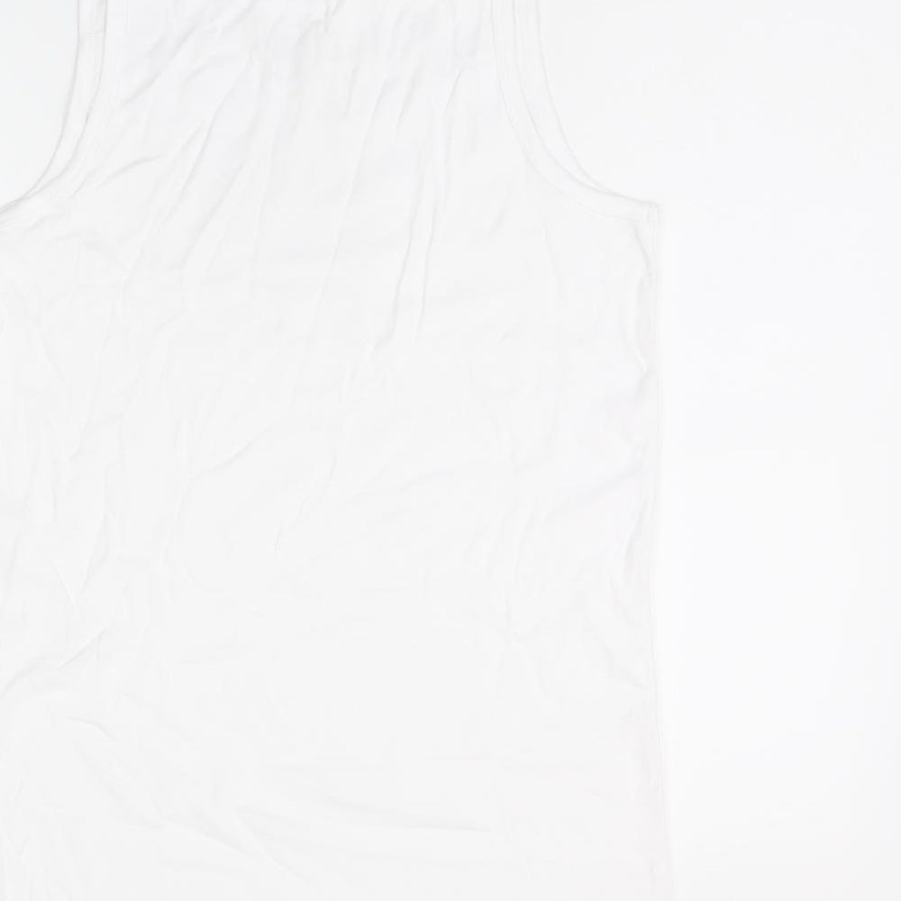 Marks and Spencer Womens White Cotton Basic Tank Size L Scoop Neck