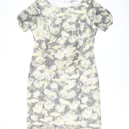 Marks and Spencer Womens Grey Floral Polyester Bodycon Size 20 Boat Neck Button