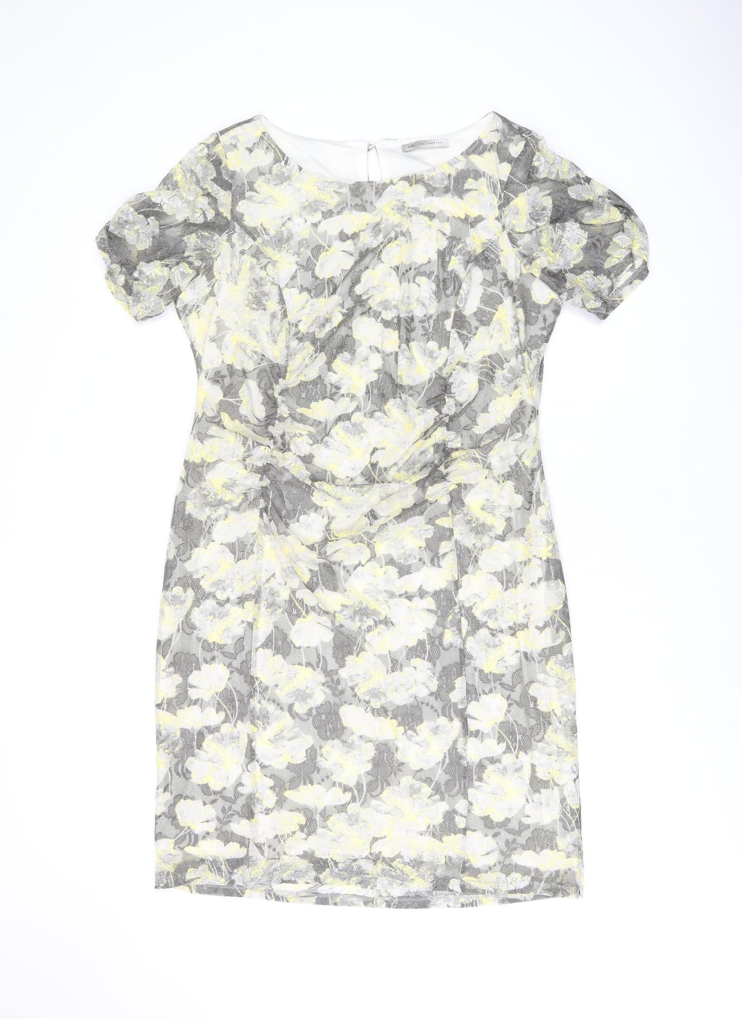 Marks and Spencer Womens Grey Floral Polyester Bodycon Size 20 Boat Neck Button