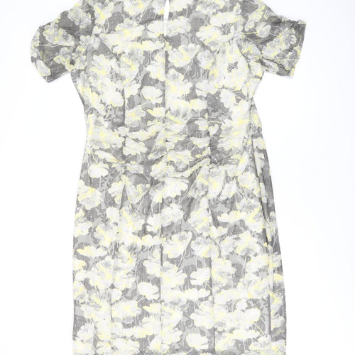 Marks and Spencer Womens Grey Floral Polyester Bodycon Size 20 Boat Neck Button
