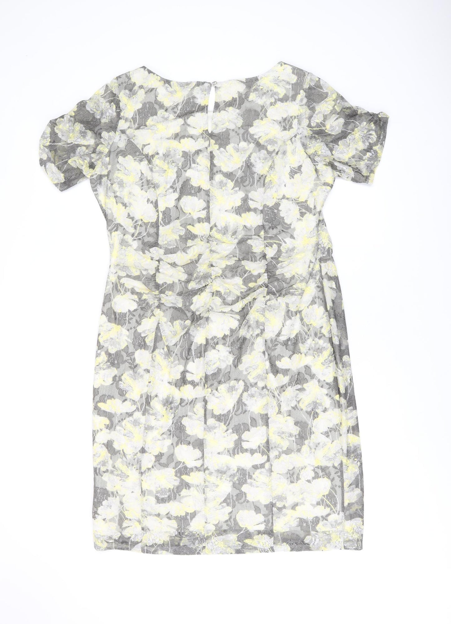 Marks and Spencer Womens Grey Floral Polyester Bodycon Size 20 Boat Neck Button