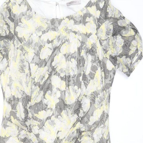 Marks and Spencer Womens Grey Floral Polyester Bodycon Size 20 Boat Neck Button